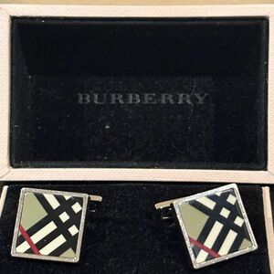 Burberry Enamel House/Nova Check Cufflinks – Silver Tone